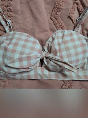 Kona Sol Bikini Top Large Pink Gingham Padded Adjustable Straps Beach Trip